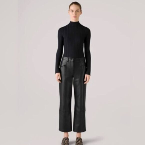 St. John Sport by Marie Gray Pants - St. John Sport Black 100% Leather Straight Leg Zip Pocket Ankle Pants